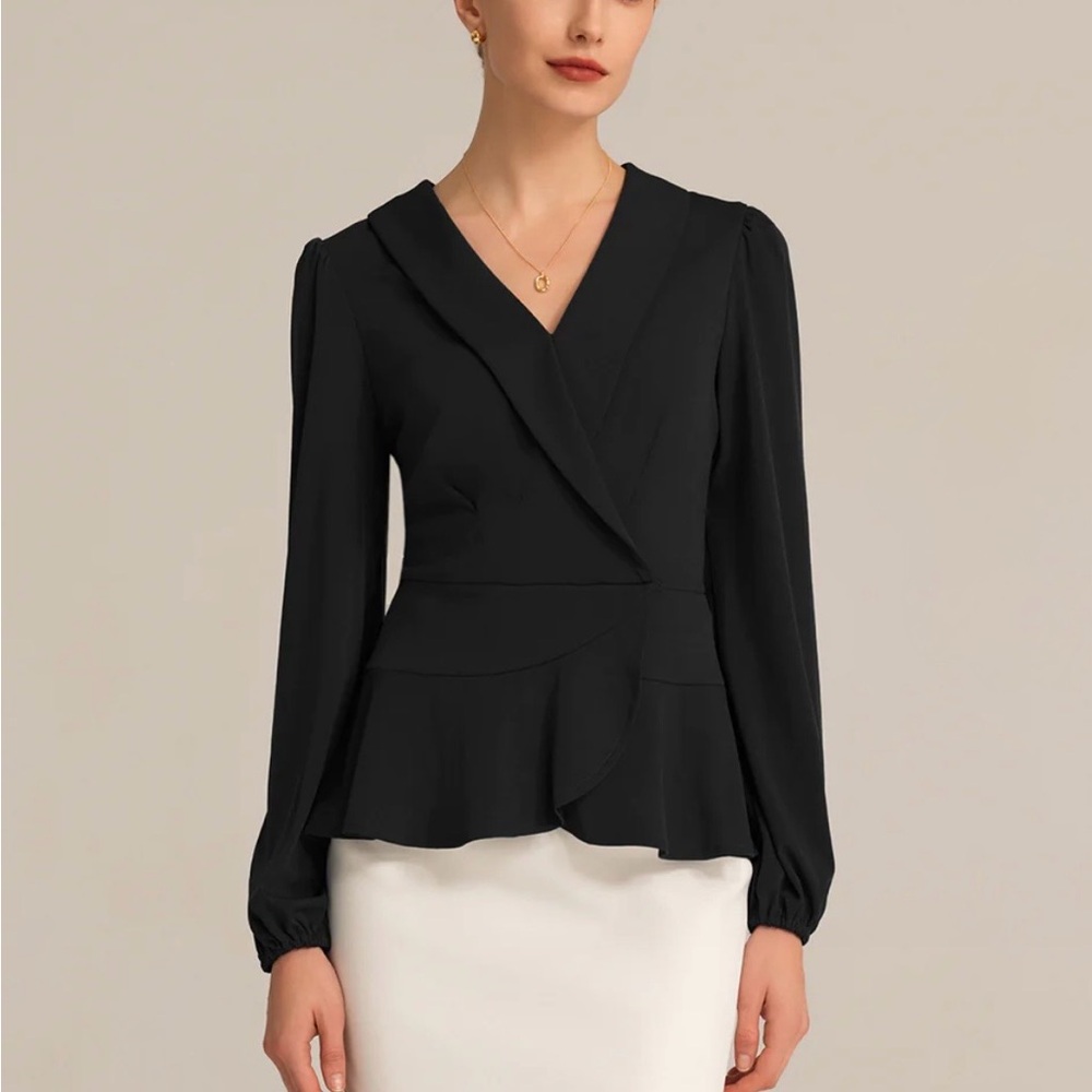 Grace Karin Black V-Neck Peplum Blouse